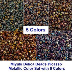 Miyuki Delica Beads, 2000pcs, Picasso Metallic Color Set with 5 Colors, Size 2.5
